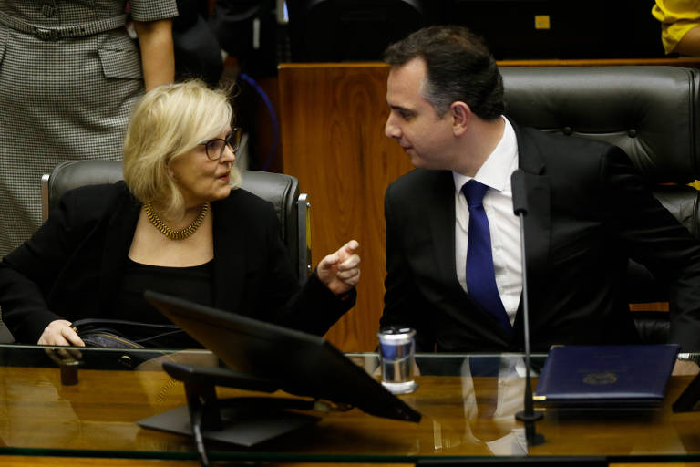 A presidente do Supremo Tribunal Federal, Rosa Weber, e o presidente do Senado, Rodrigo Pacheco (PSD-MG)