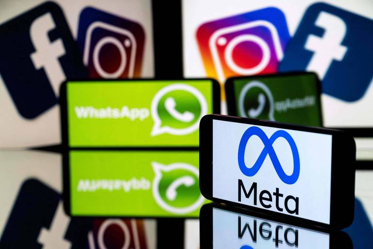 Imagem em que se vê logotipos do facebook, instagram, whatsapp e meta