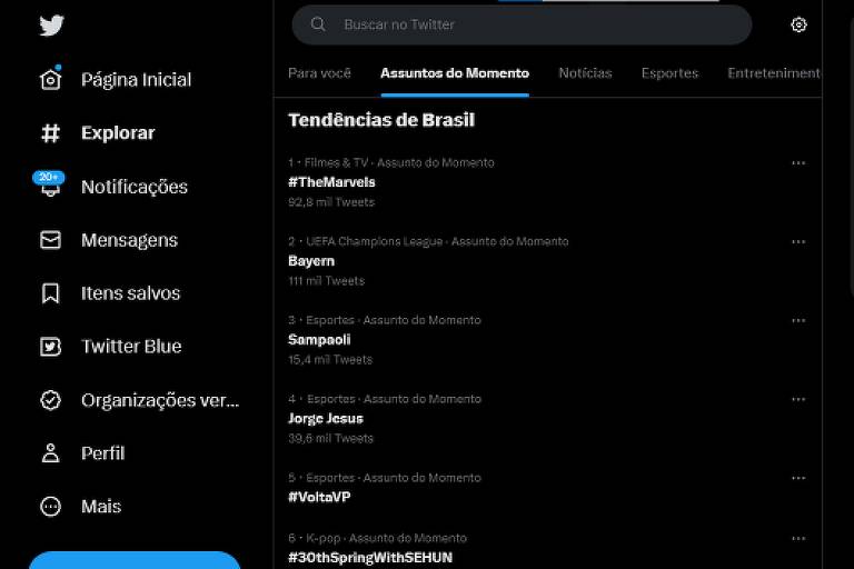 Tendências no Twitter na tarde desta terça-feira (11)