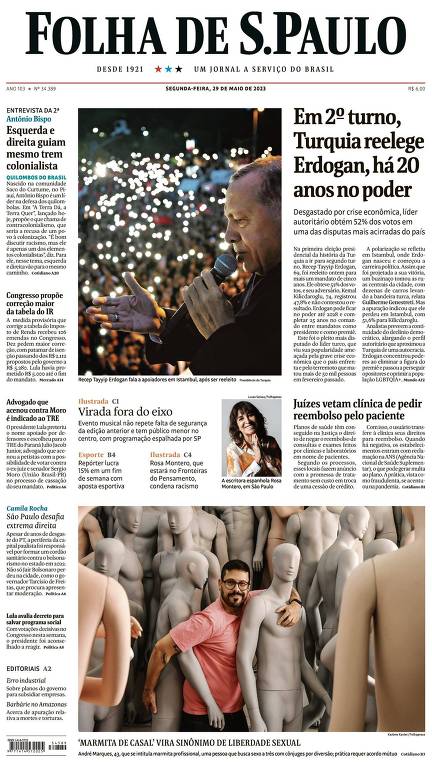 Capa da Folha do dia 29 de maio de 2023