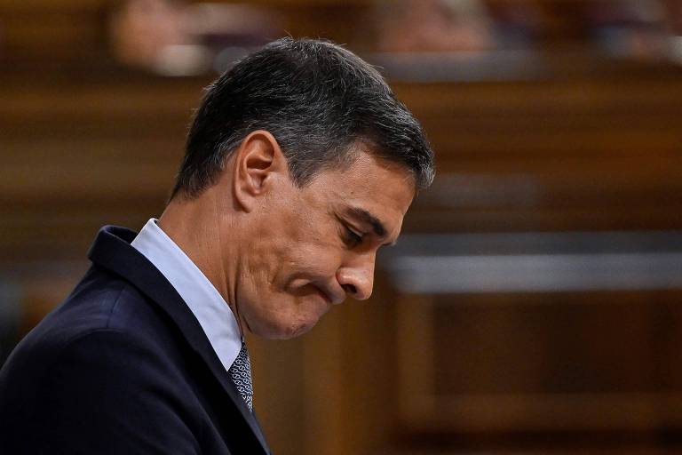 O premiê espanhol Pedro Sánchez em discurso no Congresso, em julho do ano passado