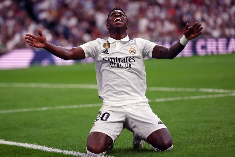 Vinicius Junior lamenta gol perdido na partida do Real Madrid contra o Athletic Bilbao, pela última rodada do Campeonato Espanhol