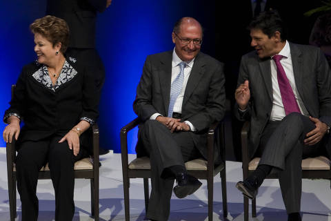 SÃO PAULO, SP, 06.05.2013, A Presidenta da Republica, Dilma Rousseff, o vice-presidente, Michel Temer, o Governador de São Paulo, Geraldo Alckmin e o Prefeito de São Paulo, Fernando Haddad participam da cerimonia, na zona sul de São Paulo. (Foto: Apu Gomes/Folhapress)