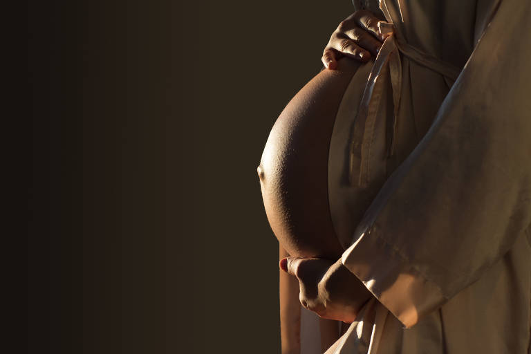 Fotografia mostra a silhueta de uma mulher grávida
