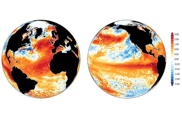 Mapa de calor mostrando a anomalia global de temperatura em junho