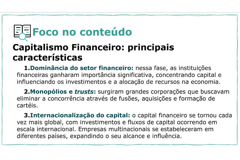 Slide de aula de geografia sobre capitalismo para alunos do 7º ano em SP