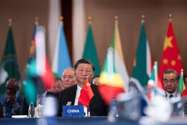 O dirigente Xi Jinping durante reunião China-África, no último dia da cúpula do Brics, em Joanesburgo
