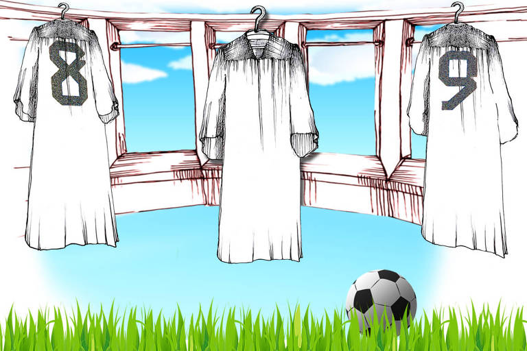 Na ilustração de Ariel Severino, três togas aparecem penduradas em cabides dum vestiário de futebol. Duas delas de costas, mostrando a da esquerda o número 8 e a da direita o número 9. A toga central, de frente tem maior destaque e não tem nenhum número a vista. Na frente abaixo, um gramado onde descansa uma bola de futebol. O fundo do vestiário é um céu azul claro com algumas nuvens, desfocadas, mostrando distância. 