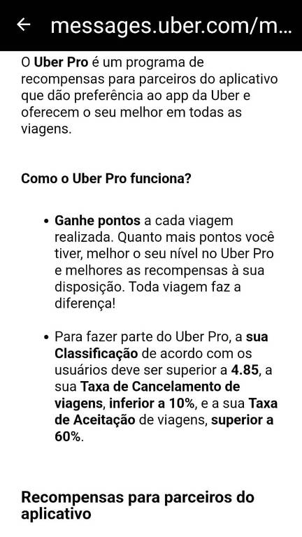 Uber pagará R$ 1.000 a motoristas nível 'diamante' no aplicativo