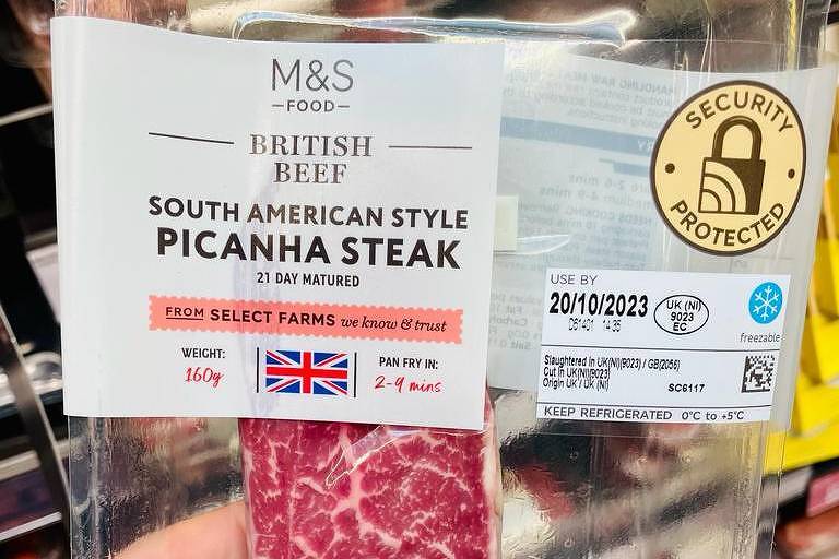 Picanha à venda no supermercado Marks and Spencer, em Londres