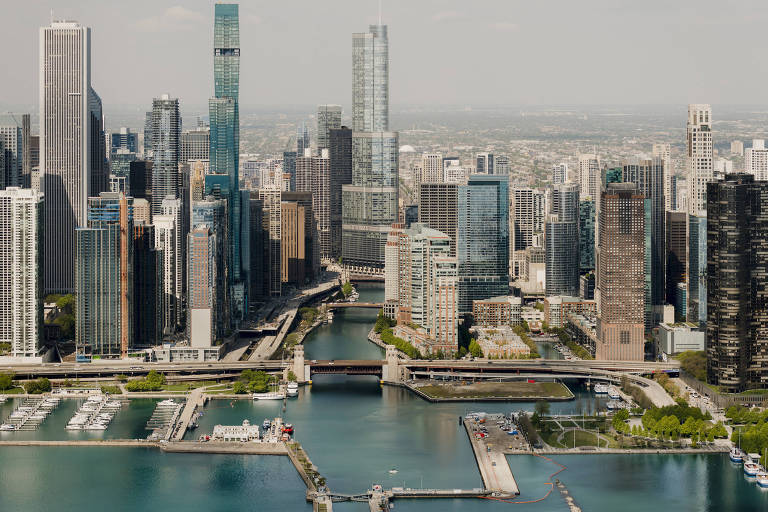 Vista aérea do lago Michigan, em Chicago