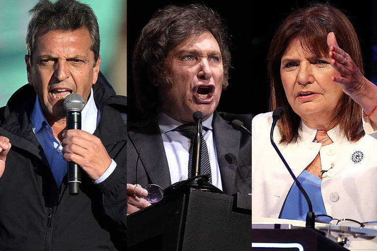 Sergio Massa, Javier Milei e Patricia Bullrich