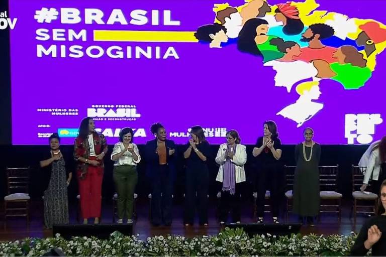 Ministras no evento de lançamento do programa Brasil Sem Misoginia, em Brasília