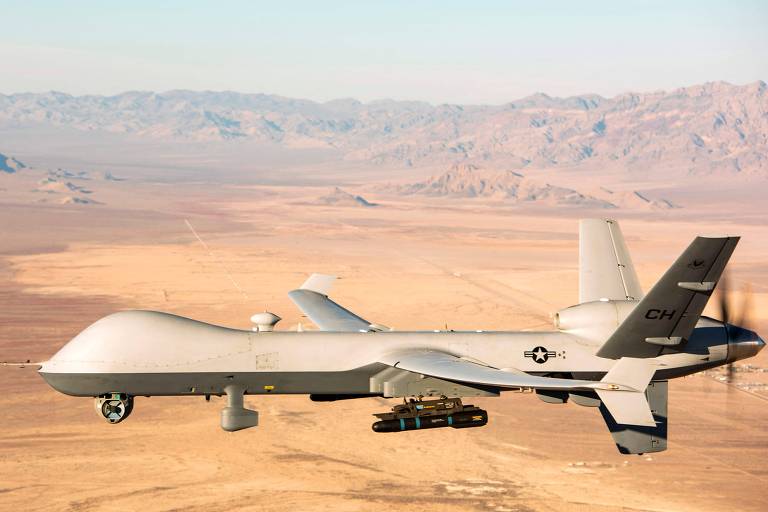 Um drone armado Reaper, modelo igual ao derrubado por rebeldes houthis no mar Vermelho