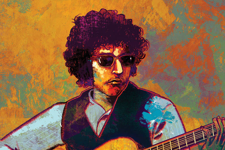 Ilustração de Weberson Santiago para volume da Coleção Folha Rock Stars sobre Bob Dylan