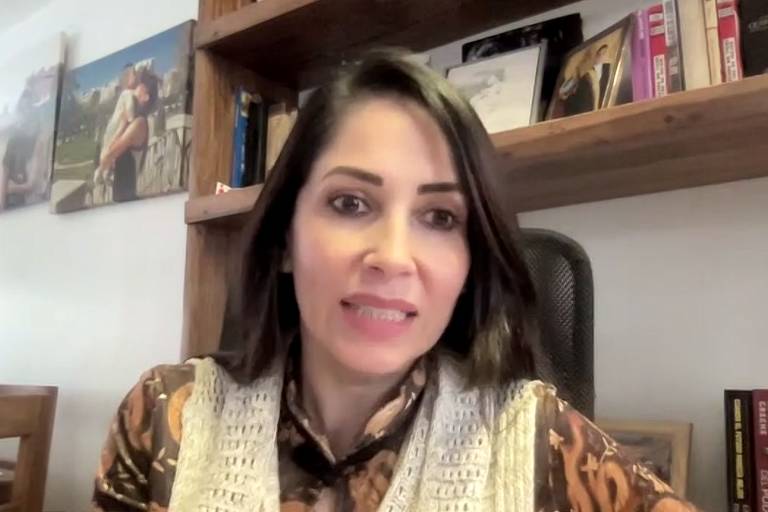 Mulher dá entrevista por vídeo