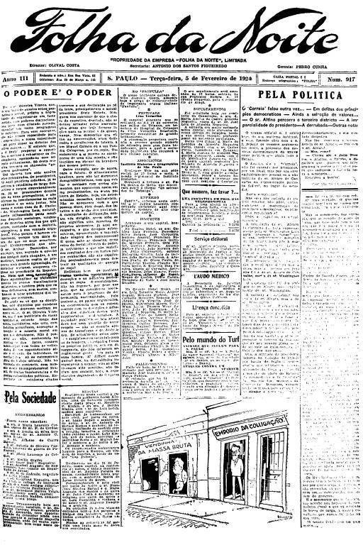Primeira Página da Folha da Noite de 5 de fevereiro de 1924