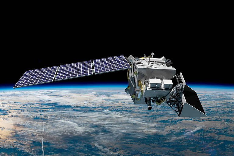 Ilustração de satélite em órbita