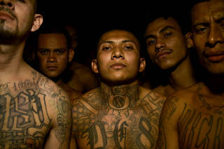Gang members at a prison in Sonsonate, El Salvador Feb. 23, 2012. (Meridith Kohut/The New York Times)