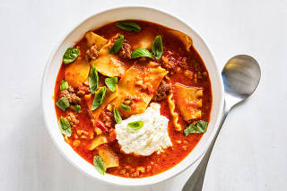 Lasagna soup. Food styled by Barrett Washburne. (Matt Taylor-Gross/The New York Times)
