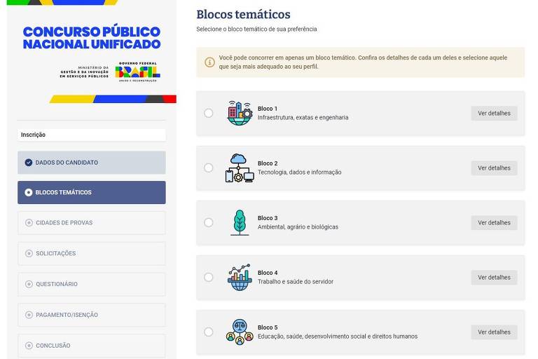 Blocos temáticos do concurso nacional unificado