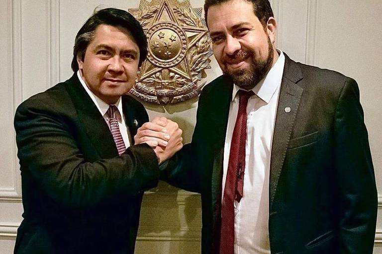 O senador Giordano (MDB-SP) e o deputado federal Guilherme Boulos (PSOL-SP) em encontro no Congresso em 2023