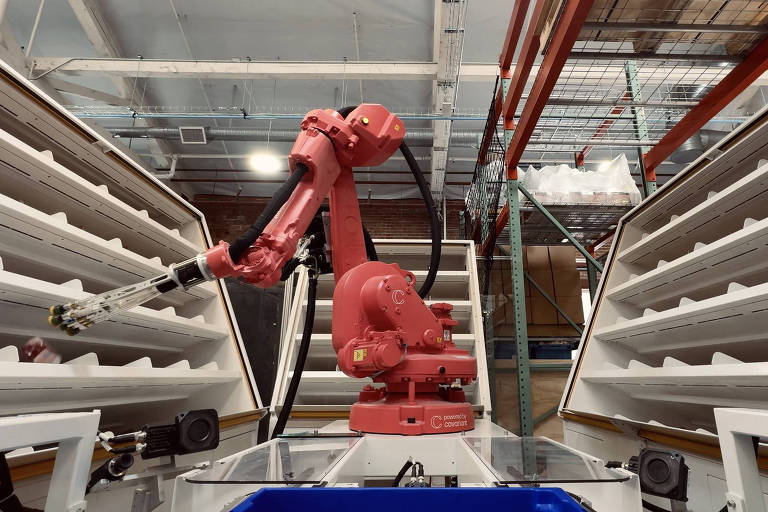 Robô de IA da Covariant chaamdo Robotic Putwall na sede da empresa