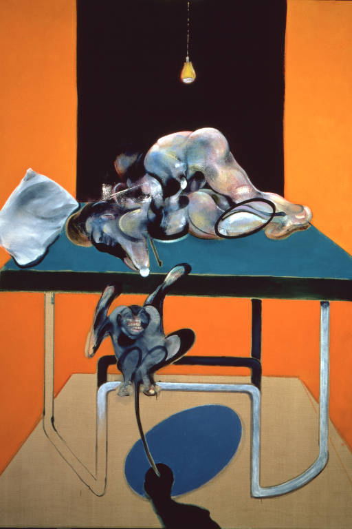 "Two Figures with a Monkey" [duas figuras com um macaco], de 1973, óleo sobre tela de Francis Bacon que integra a exposição "A Beleza da Carne", no Masp