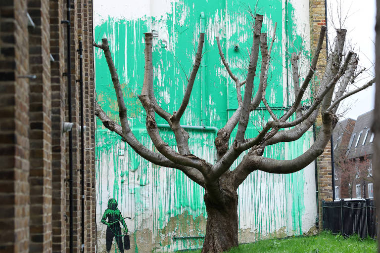 Banksy faz mural com árvore em Londres e provoca sobre exploração da natureza