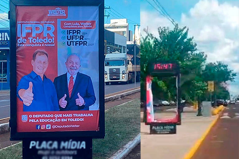 Placas com fotos de Lula e deputado do PT são destruídas em cidade do PR