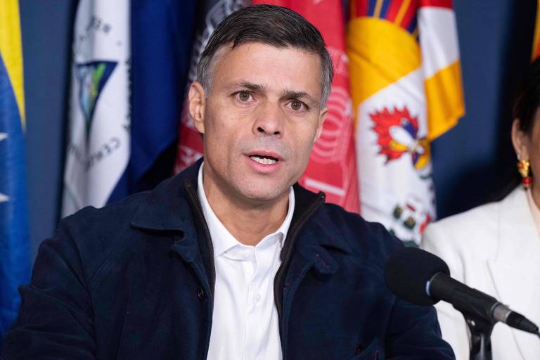 O opositor venezuelano Leopoldo López durante entrevista coletiva em Washington, nos Estados Unidos