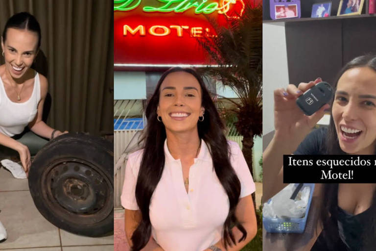 Três cenas de vídeos de Krisley Marques, 24, que é dona de um motel em Goiânia (GO)