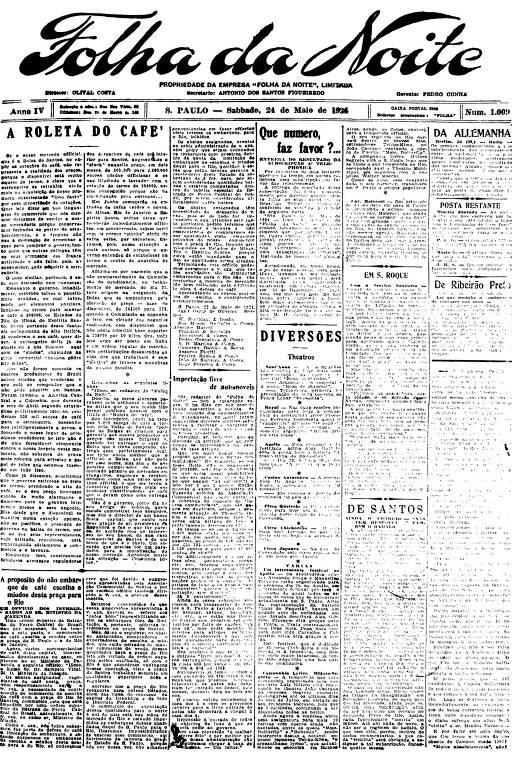 Primeira Página da Folha da Noite de 24 de maio de 1924