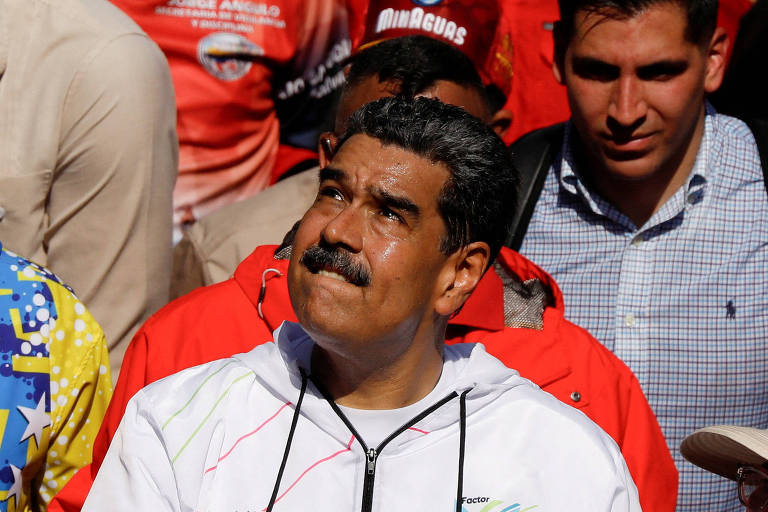 O ditador Nicolás Maduro durante comício em Caracas