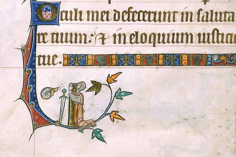 
Cavalheiro lutando contra caracol em manuscrito