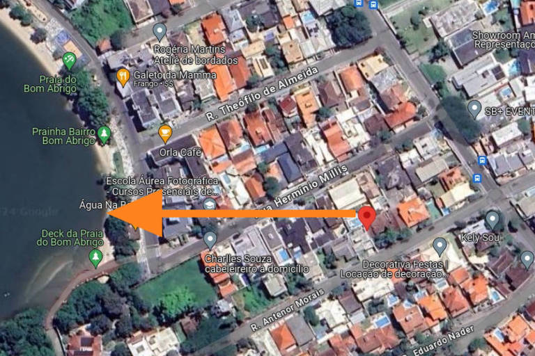 Vista área de satélite da área de Bom Abrigo, em Florianópolis