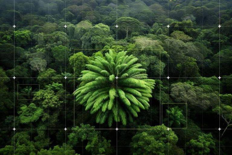 Imagem aérea da Floresta de oNgoye com a planta solitária no centro