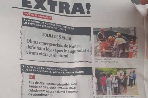 Jornal distribuído pela pré-campanha de Guilherme Boulos (PSOL) contra Ricardo Nunes (MDB)