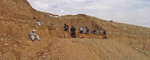 No sítio do vale do rio Zarqa, as escavações acontecem na margem de cortes verticais feitos para terraplanagem agrícola
