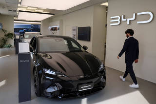 FILE PHOTO: FILE PHOTO: A BYD Seal car at a store in Milan, Italy