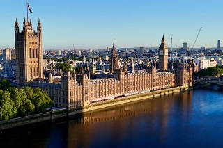 FILE PHOTO: Drone view of Houses of Parliament in London