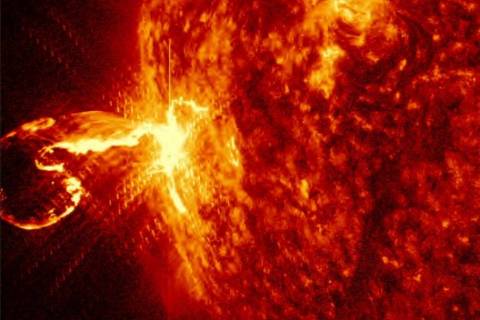 (240508) -- BEIJING, May 8, 2024 (Xinhua) -- This image provided by Beijing Normal University shows a solar flare with a coronal mass ejection. TO GO WITH 