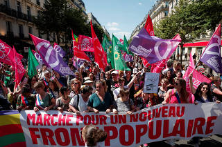 Feminist march to protest against the far-right ahead of early legislative elections, in Paris