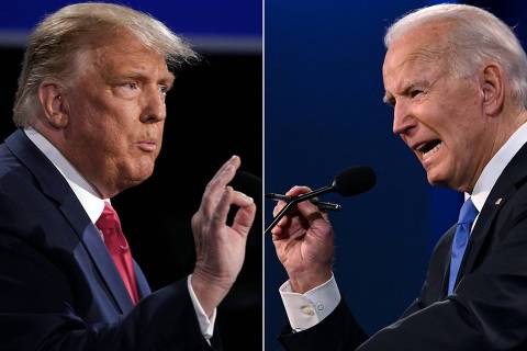 (FILES) (COMBO) This combination of pictures created on October 22, 2020 shows US President Donald Trump (L) and Democratic Presidential candidate and former US Vice President Joe Biden during the final presidential debate at Belmont University in Nashville, Tennessee, on October 22, 2020. Joe Biden and Donald Trump square off for a historic US presidential debate this week, with the stage set for what could be a pivotal moment in the 2024 race as millions of potential voters tune in. (Photo by Brendan Smialowski and JIM WATSON / AFP)