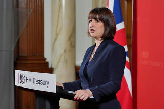 Chancellor of the Exchequer Rachel Reeves gives a speech at the Treasury in London