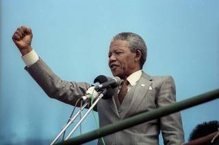 File photo of African National Congress vice-president Mandela addressing a capacity crowd in Port Elizabeth