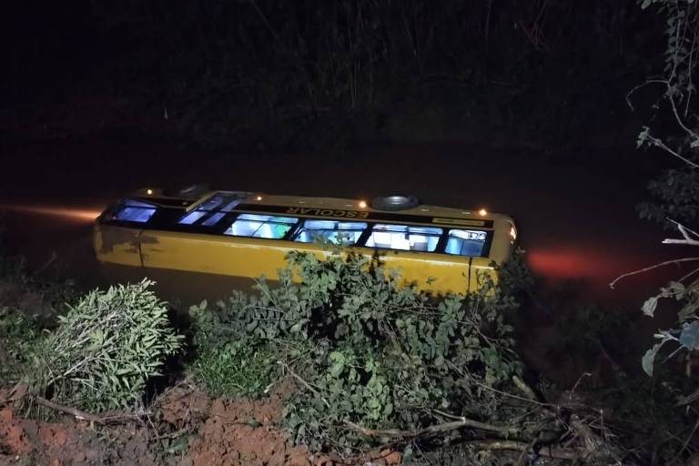 Ônibus escolar com 26 crianças cai em rio em Santa Catarina