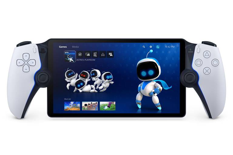 Aparelho PlayStation Portal sobre um fundo branco