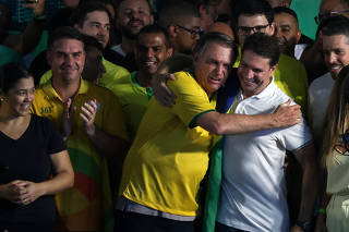 Former Brazil's president Jair Bolsonaro attends a Partido Liberal (PL) political rally in Rio de Janeiro