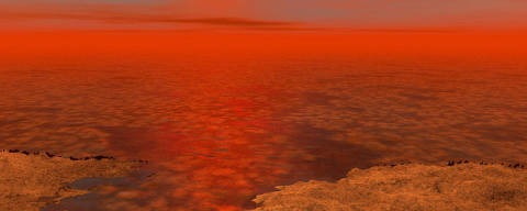 FILE PHOTO: This artist's concept envisions what hydrocarbon ice forming on a liquid hydrocarbon sea of Saturn's moon Titan might look like in this NASA image released on January 8, 2013. REUTERS/NASA/JPL-Caltech/USGS/Handout  FOR EDITORIAL USE ONLY. NOT FOR SALE FOR MARKETING OR ADVERTISING CAMPAIGNS. THIS IMAGE HAS BEEN SUPPLIED BY A THIRD PARTY. IT IS DISTRIBUTED, EXACTLY AS RECEIVED BY REUTERS, AS A SERVICE TO CLIENTS/File Photo ORG XMIT: FW1